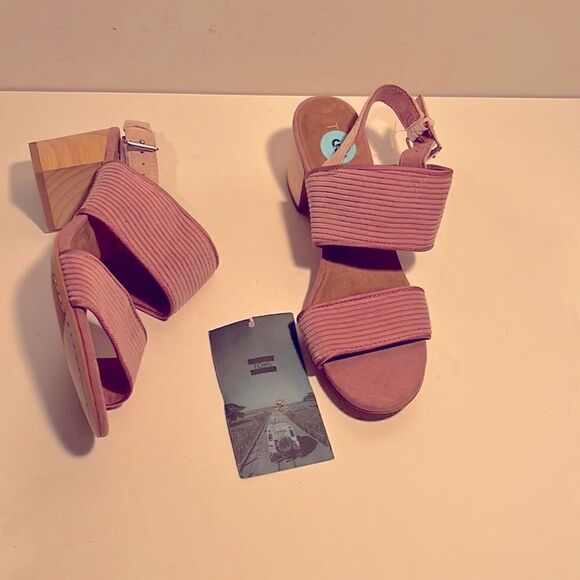 Nwt Toms Poppy  light mauve corduroy 2.5” block wooden heel sandals - Picture 1 of 7